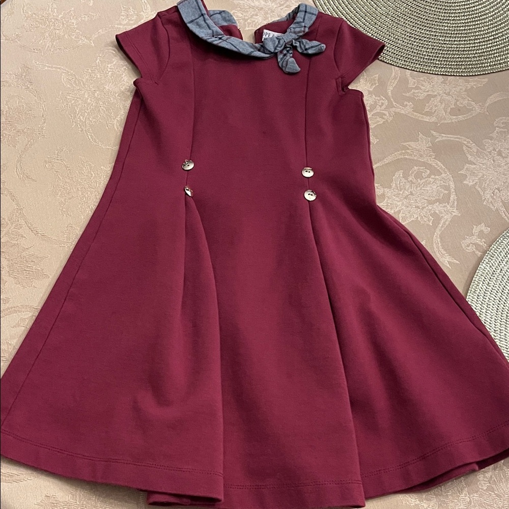 Elegant Maroon Kids Dress with Button Detail